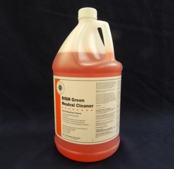 clear jug, orange liquid, white label, orange stripe - BISM Green Neutral Cleaner